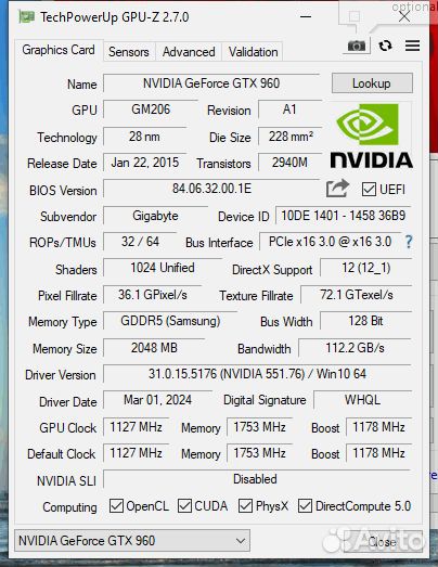 GTX 960 2GB Gigabyte Windforce