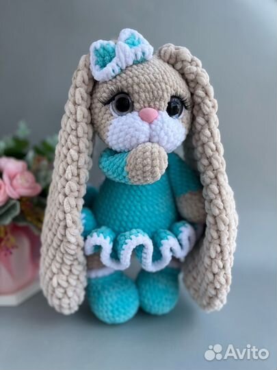 Вязанные игрушки ручной работы, заяц, мишка, змея