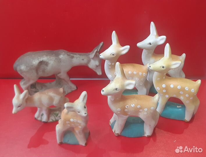 Фарфоровая композиция Семья оленей. Гжель 1950-е