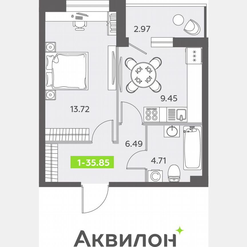 1-к. квартира, 35,8 м², 1/13 эт.
