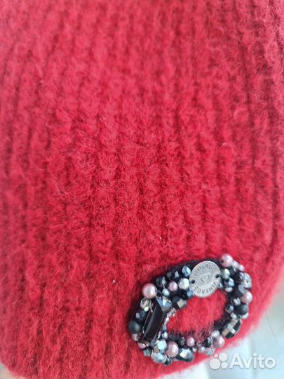 Шапка и шарф шерсть комплект с декором
