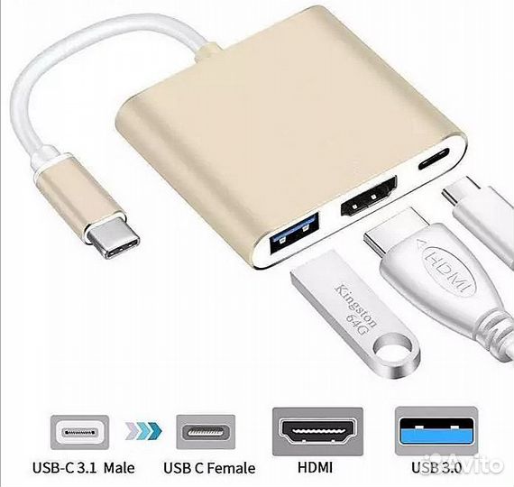 Переходник конвертер картридерusb+Type-c в hdmi