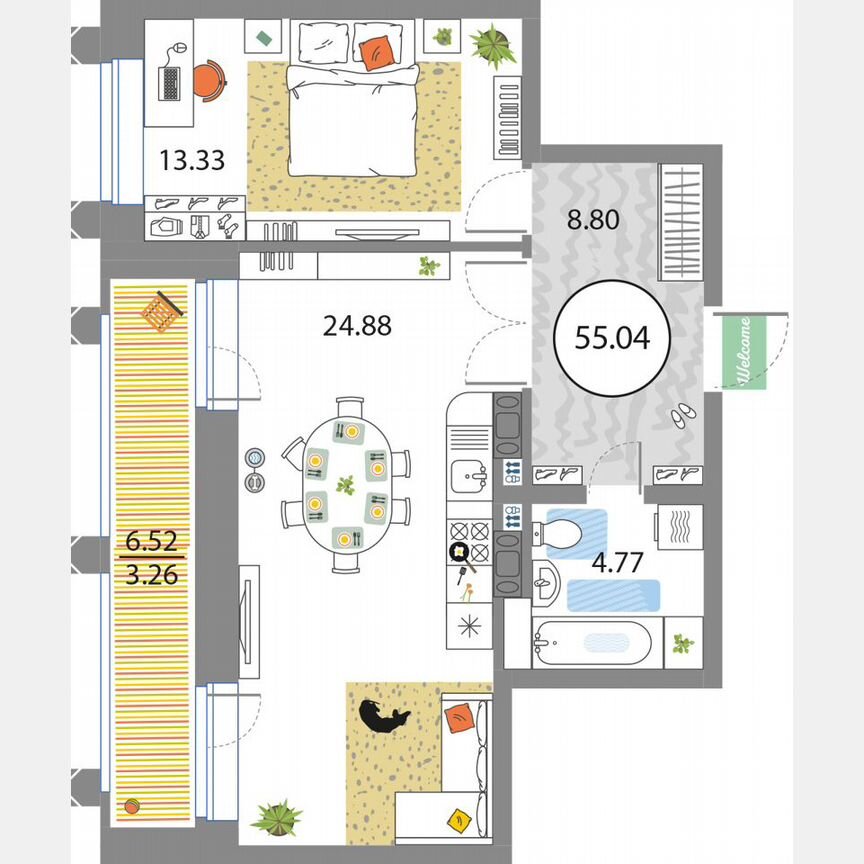 1-к. квартира, 55 м², 12/12 эт.