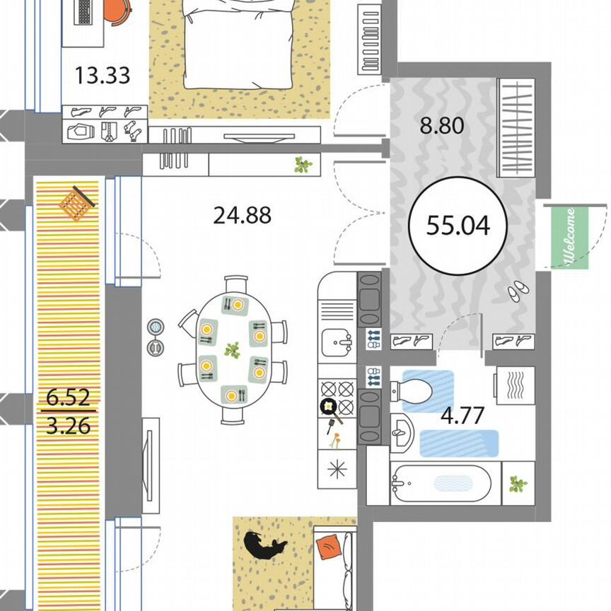 1-к. квартира, 55 м², 12/12 эт.