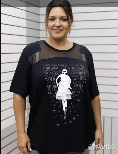 Черная женская футболка 54-66 размер