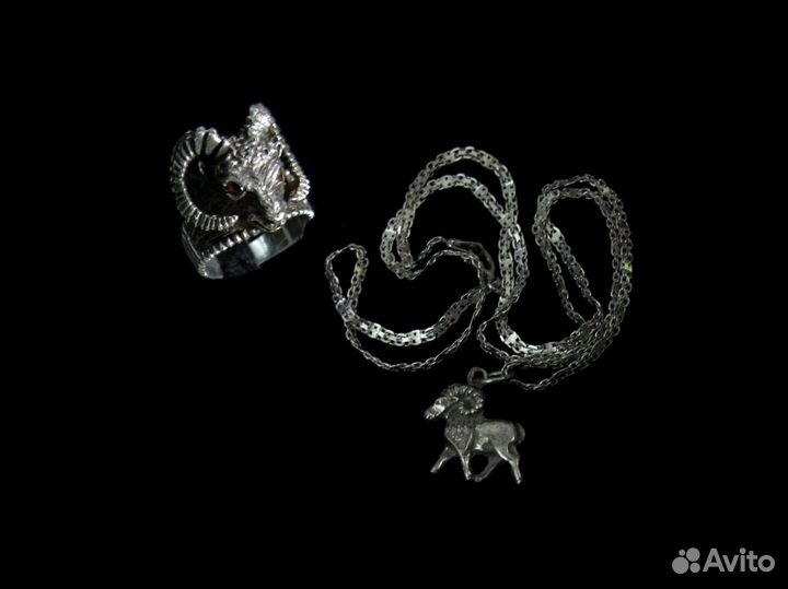 Мужское Кольцо Овен Серебро Гранат Лондон 1972 г