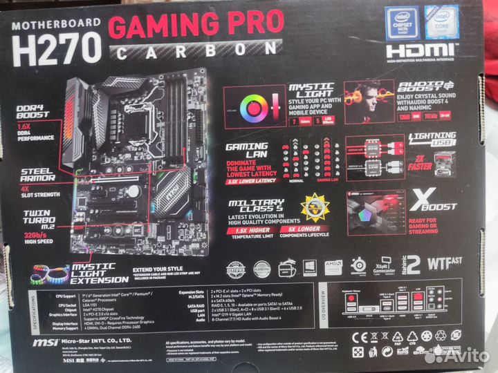 Материнская плата 1151 h270 gaming pro carbon