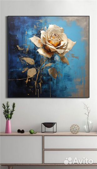 Картина маслом на холсте золотая роза Примерка