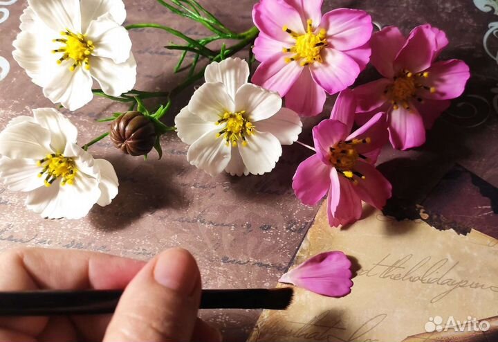 Космеи букет. Цветы из холодного фарфора