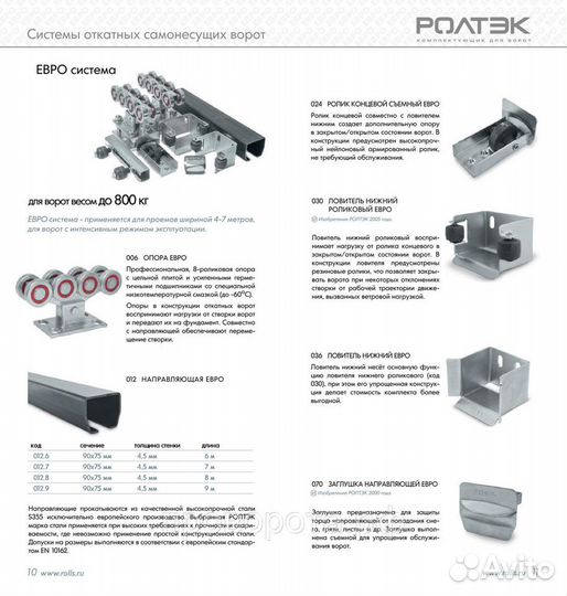 Комплектующие для ворот ролтэк евро до 800 кг