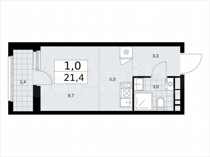 Квартира-студия, 21,4 м², 7/16 эт.