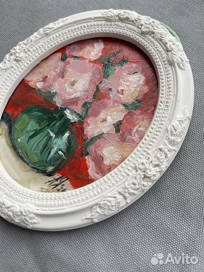 Картина маслом Цветы 15х12 в гипсовой раме