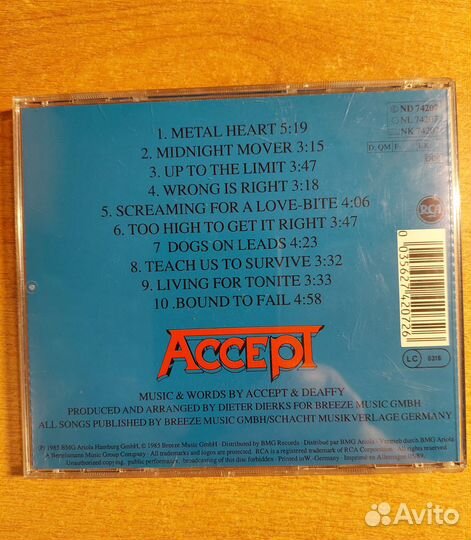 CD фирменный Accept, 1985 Metal Heart