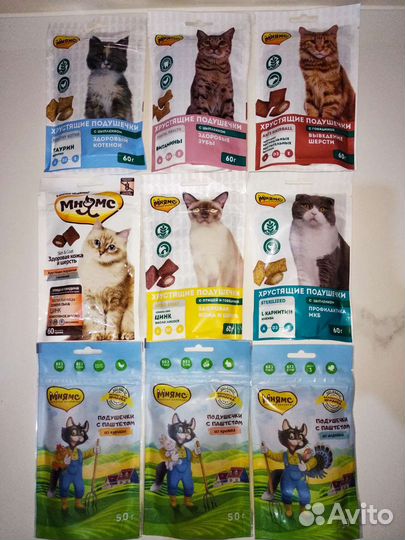 Лакомства для кошек (подушечки, палочки, паштет)