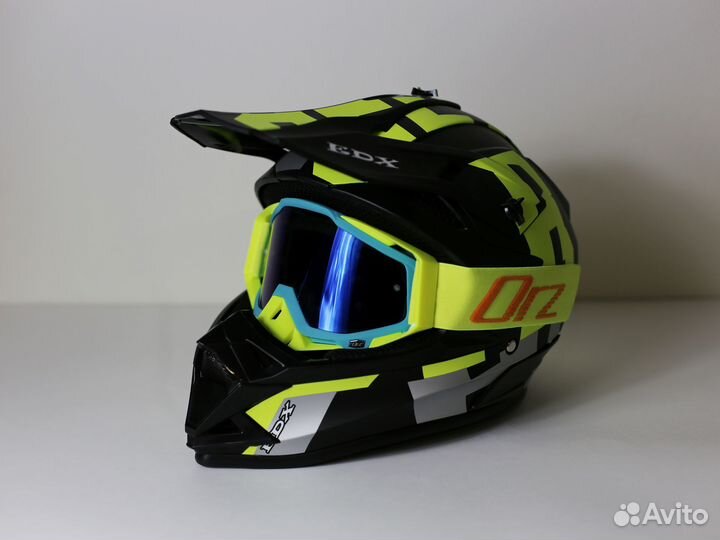 Мотошлем крос EDX чёрно-жёлтый (Очки в комплекте)