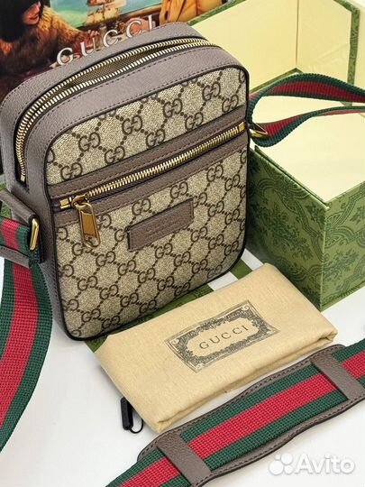 Сумка планшет Gucci канва кожа коричневая