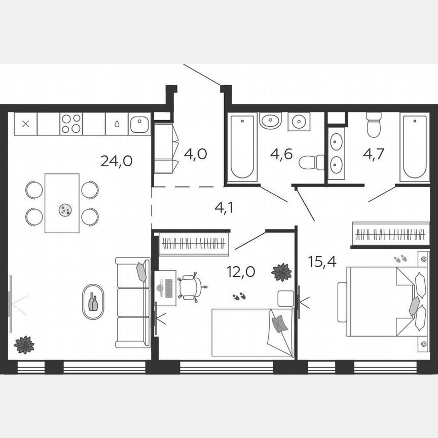2-к. квартира, 68,8 м², 17/17 эт.