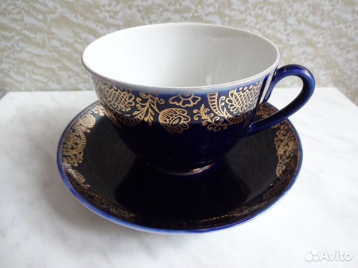 Чайная пара кобальт и позолота лфз