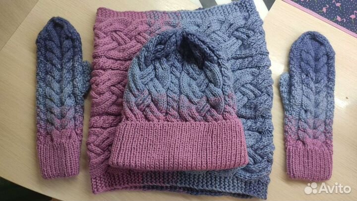 Комплект шапка, снуд и варежки