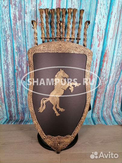 Каминный набор Щит-подставка Конь на 8 шампуров Ар