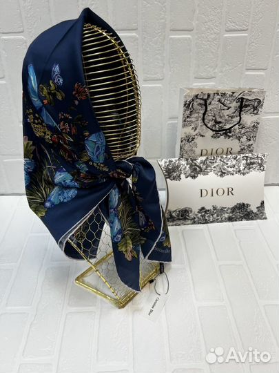 Роскошный Шелковый Платок Бабочки Цветы Синий