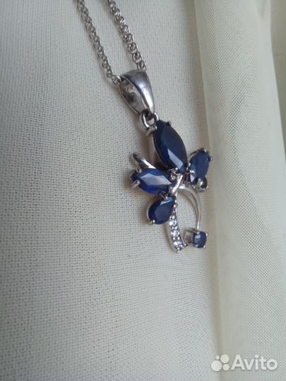 Кулон синий цветок серебро