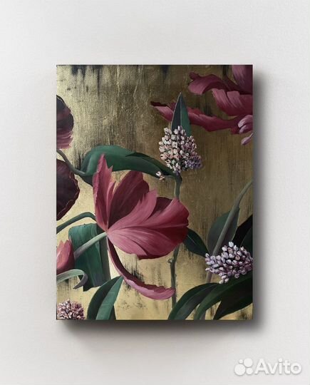 Картина маслом цветок с поталью