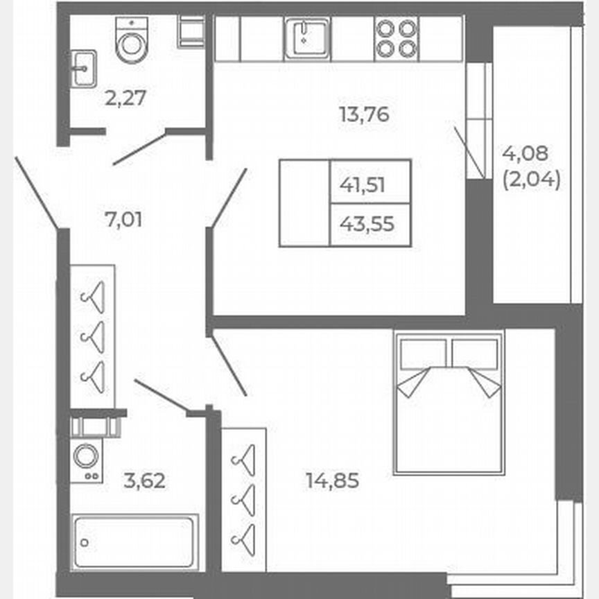 2-к. квартира, 41,5 м², 2/4 эт.