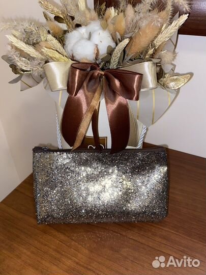 Косметичка пенал с фактурными блестками коричневая