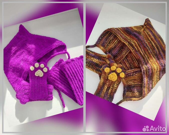 Чепчик с ушками+митенки+гетры