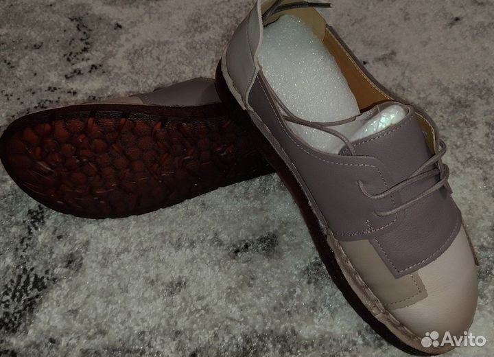 Полуботинки кожаные женские, на широкую ногу