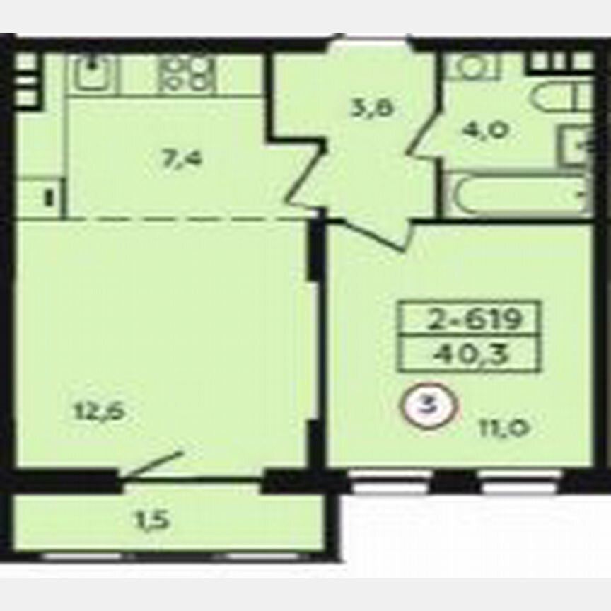 2-к. квартира, 40,3 м², 4/10 эт.