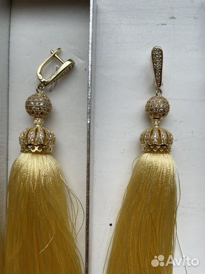 Серьги кисти желтый, бордо