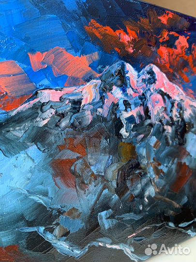 Картина паслом на холсте Эльбрус горы рассвет