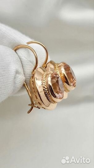 Золотые серьги СССР с корундами 583/6.48 гр