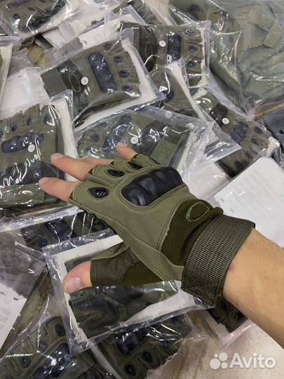 Перчатки тактические без пальцев (олива/черные)