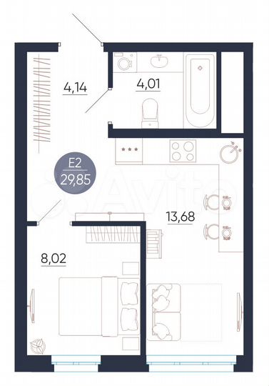 1-к. квартира, 29,9 м², 17/25 эт.