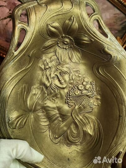 Ваза блюдо латунь Антиквариат Ар нуво Винтаж