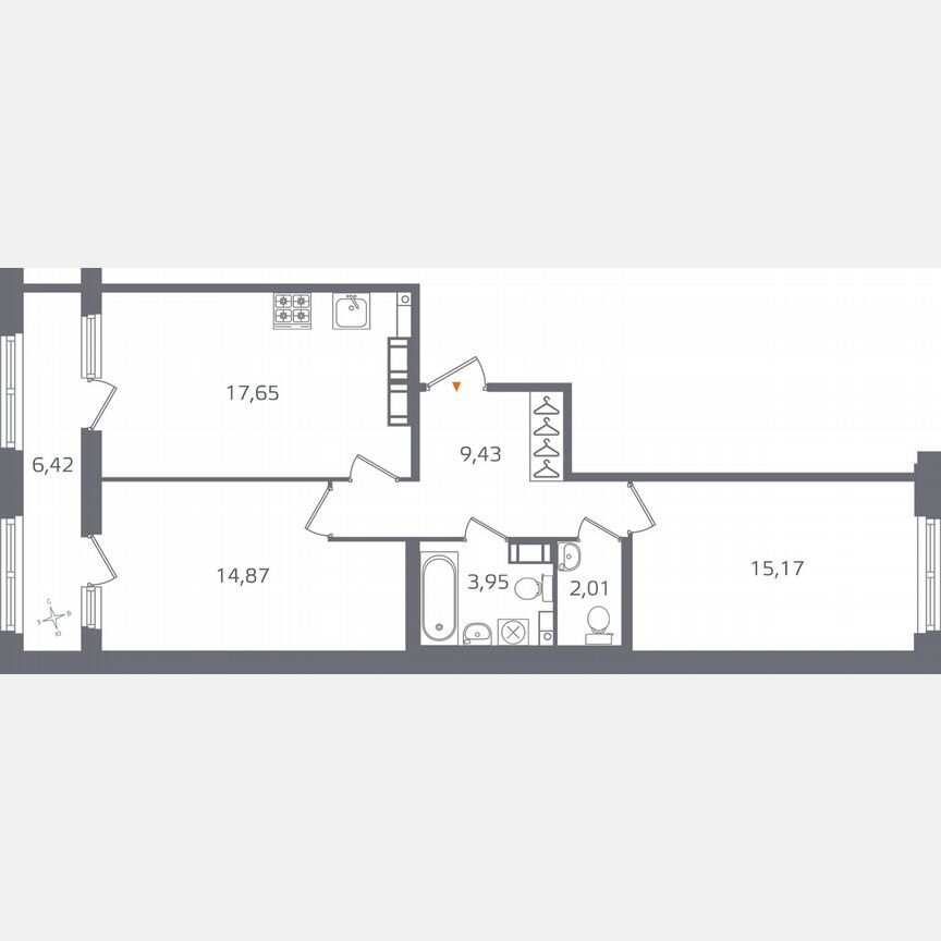 2-к. квартира, 66,3 м², 14/17 эт.