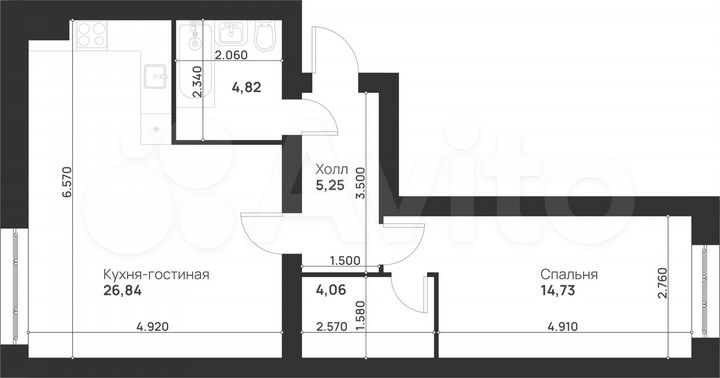 1-к. квартира, 55,7 м², 1/5 эт.