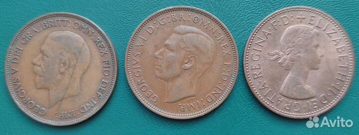 Набор 1 пенни Британия по типам (3 монеты)