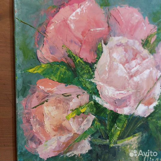 Оригинальная картина маслом цветы красные пионы