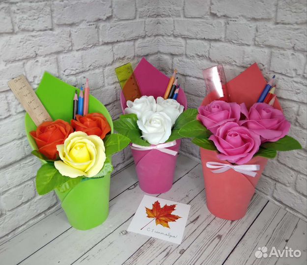 Букет из мыльных роз,букет на 1 сентября,цветы