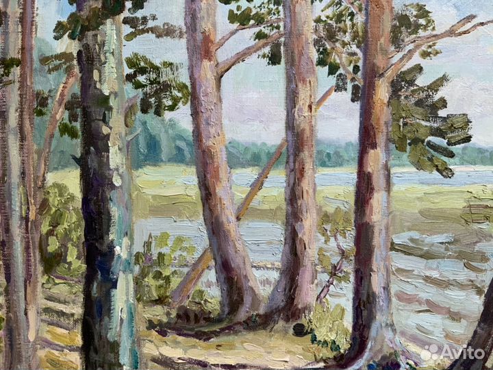 Картина летний пейзаж Дорога вдоль озера 60х80