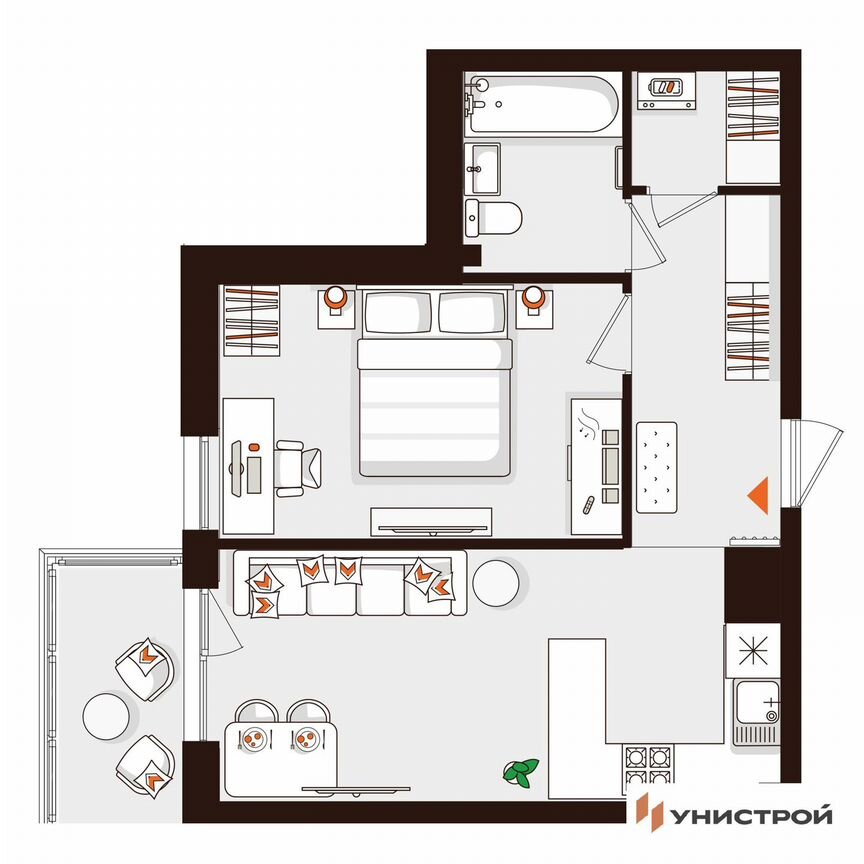 1-к. квартира, 41,2 м², 2/5 эт.