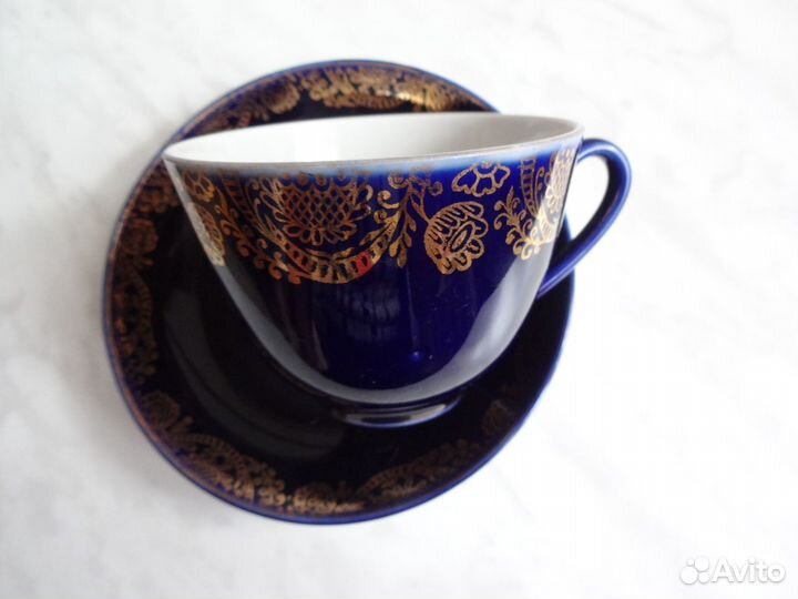 Чайная пара кобальт и позолота лфз
