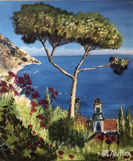 Картина маслом на холсте. Берег Италии. Море