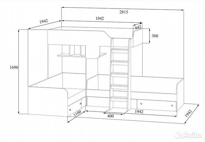 Двухъярусная кровать детская Трио