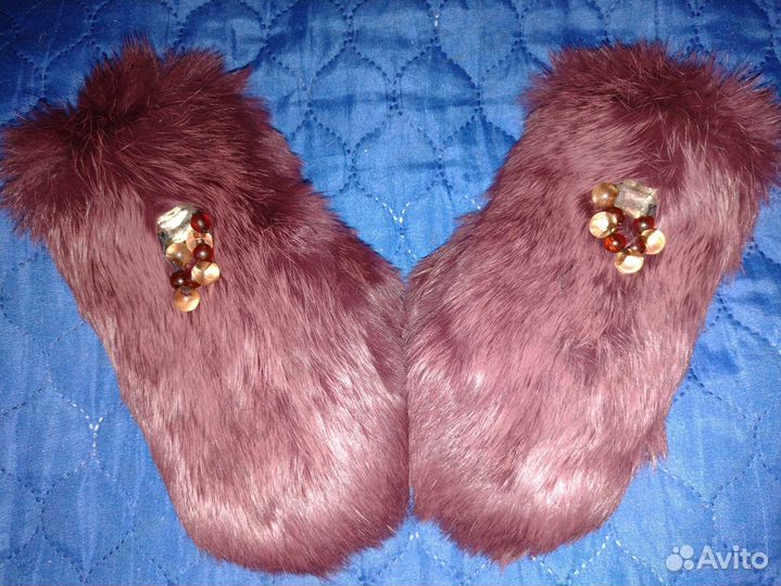 Варежки мех кролика новые, ручная работа