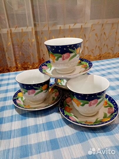 Чайный сервиз фарфор, рисунок тюльпаны